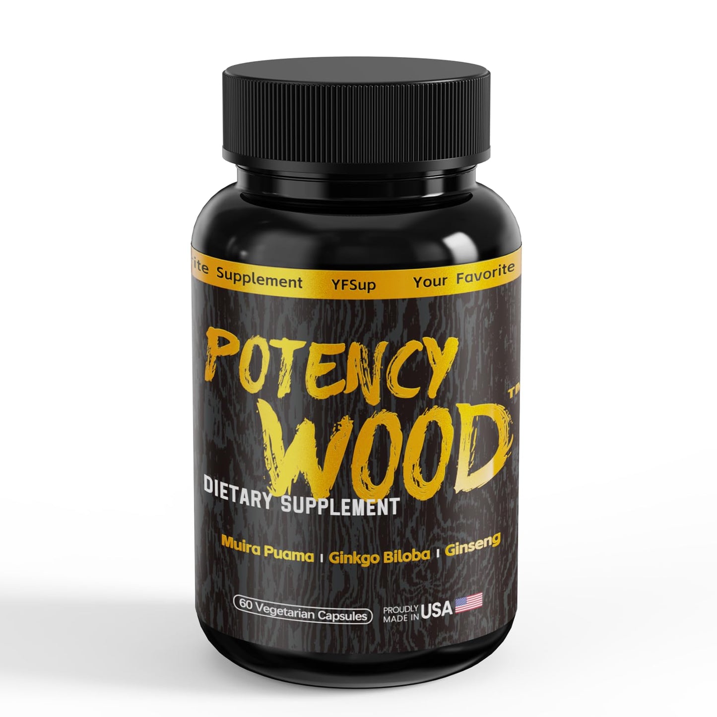 Potency Wood – Ginseng, Ashwagandha, Ginkgo & Tribulus – 60 Caps | Made in USA