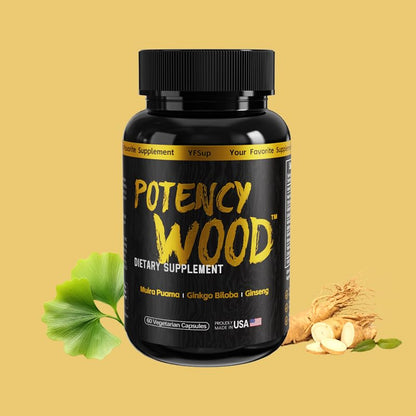 Potency Wood – Ginseng, Ashwagandha, Ginkgo & Tribulus – 60 Caps | Made in USA