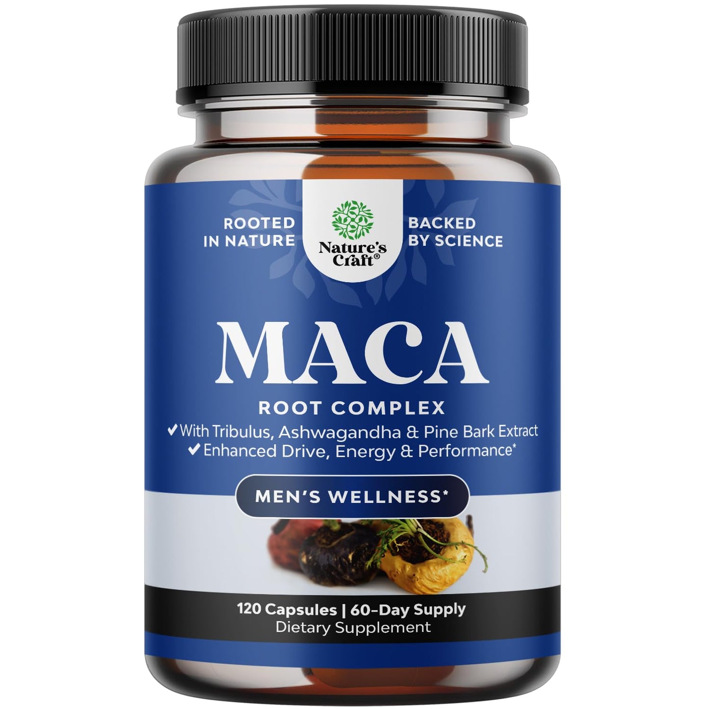 Potent Black Maca Root Capsules for Men - Herbal Wellness (60 Servings)