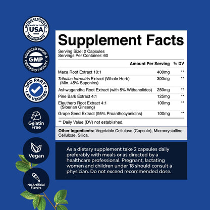 Potent Black Maca Root Capsules for Men - Herbal Wellness (60 Servings)