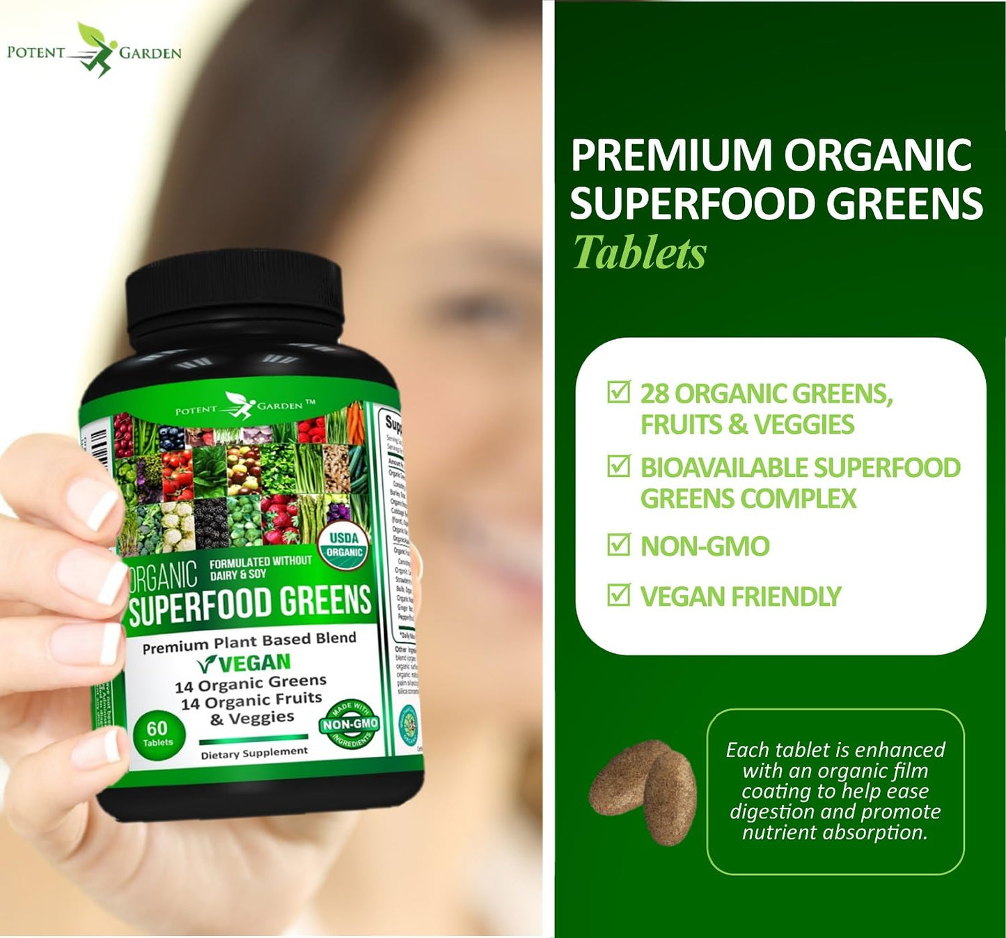 Potent Garden Organic Superfood Greens 2-Pack – 120 Ct