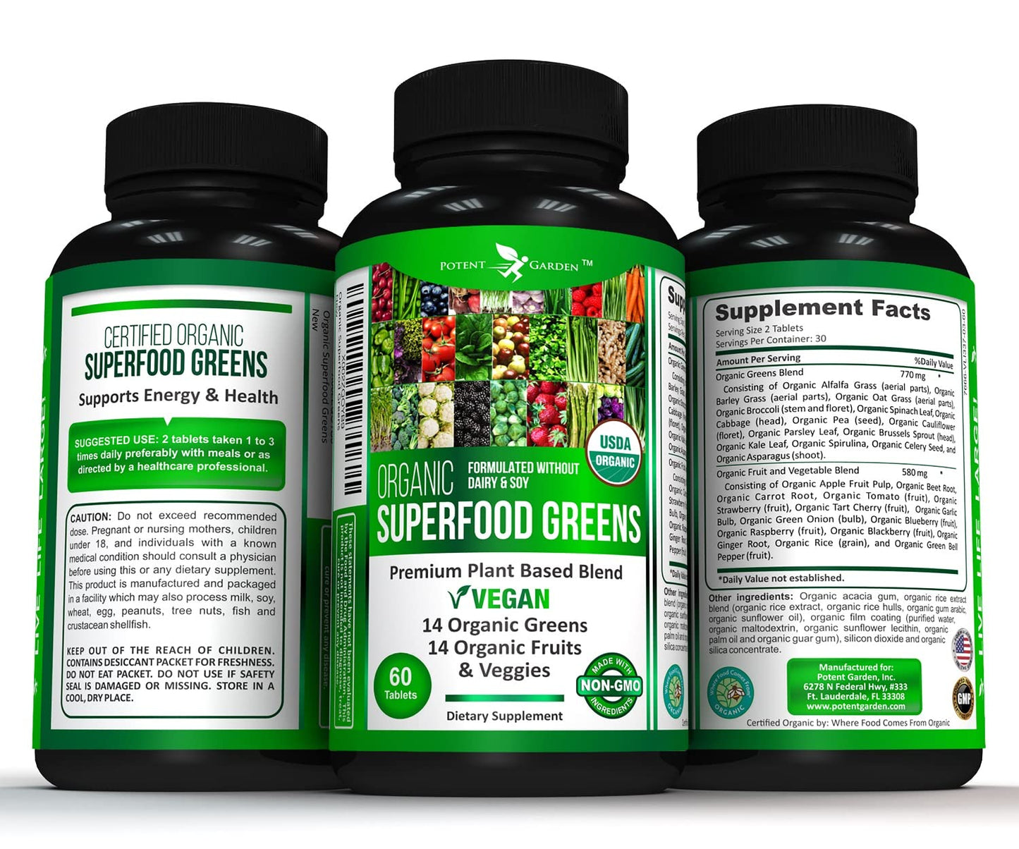Potent Garden Organic Superfood Greens 2-Pack – 120 Ct