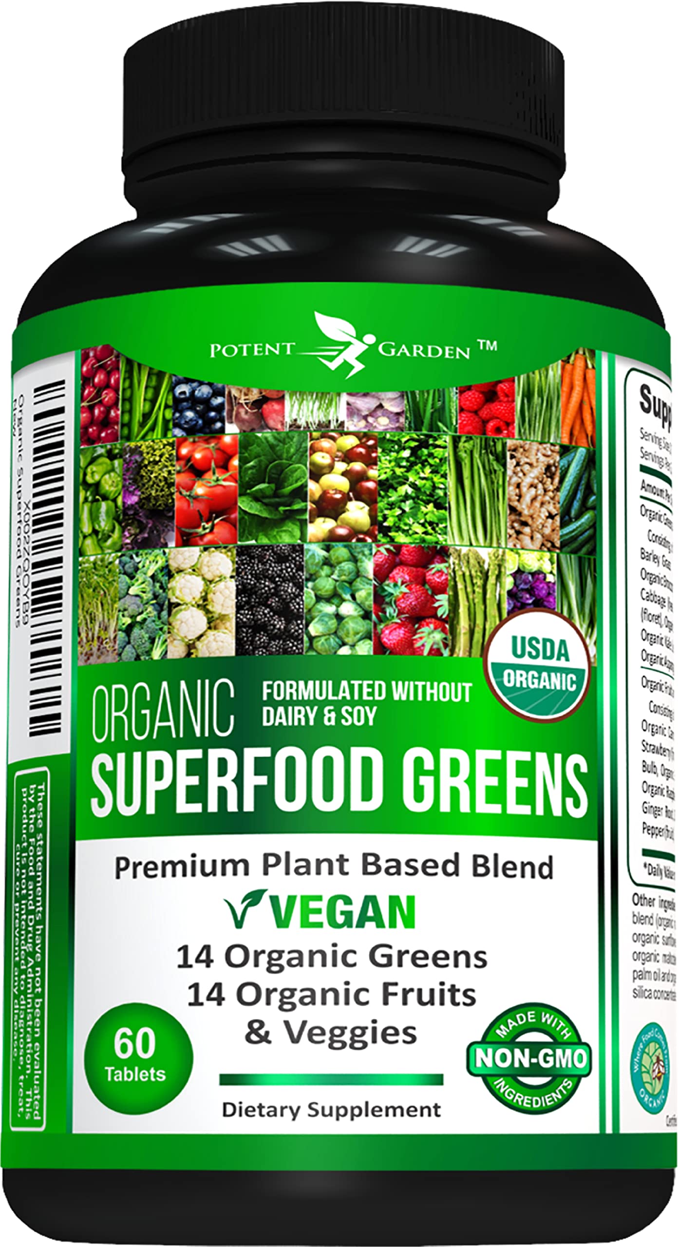 Potent Garden Organic Superfood Greens – Fruit & Veggies Tablets (60 Count) | Boost Energy, Immunity & Gut Health