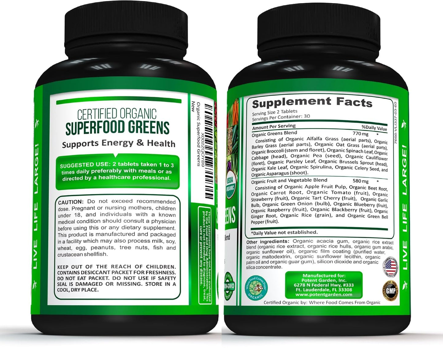 Potent Garden Organic Superfood Greens – Fruit & Veggies Tablets (60 Count) | Boost Energy, Immunity & Gut Health