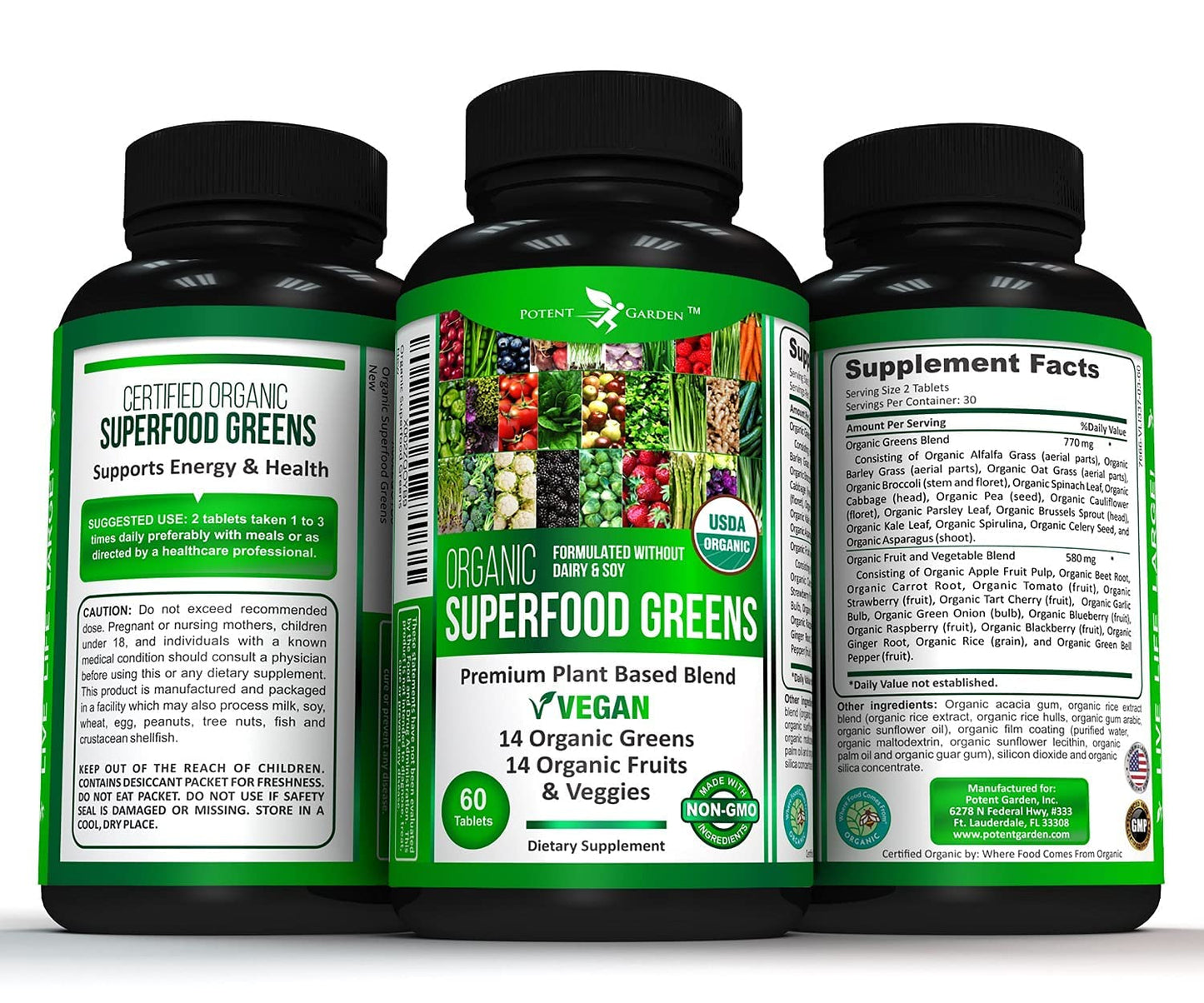 Potent Garden Organic Superfood Greens – Fruit & Veggies Tablets (60 Count) | Boost Energy, Immunity & Gut Health