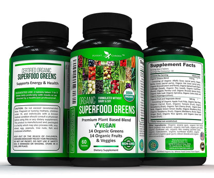 Potent Garden Organic Superfood Greens – Fruit & Veggies Tablets (60 Count) | Boost Energy, Immunity & Gut Health