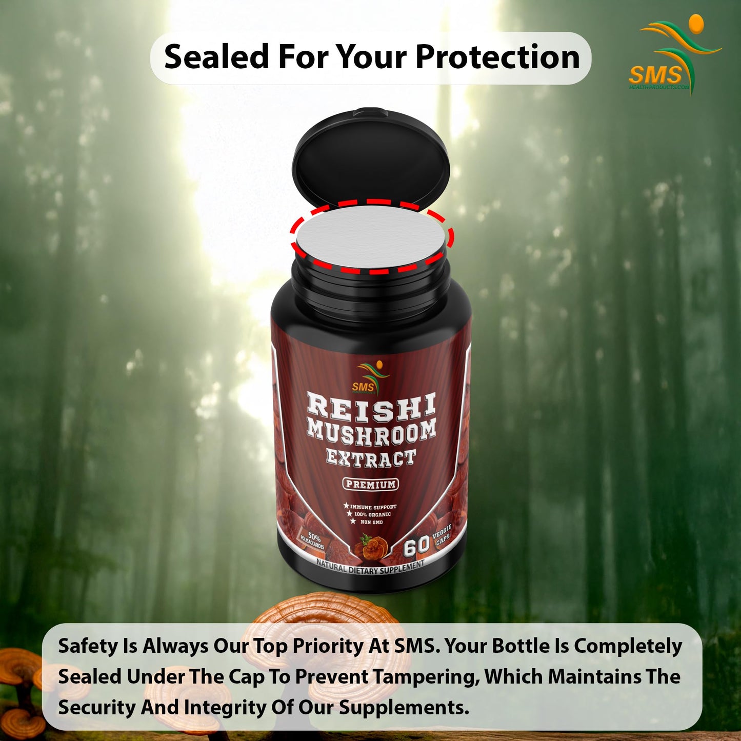 Potent Pure 15:1 Ganoderma Lucidum Extract 1000mg | Reishi (Vegan, Non-GMO, Gluten Free) Immune Support | 60 Veggie Capsules