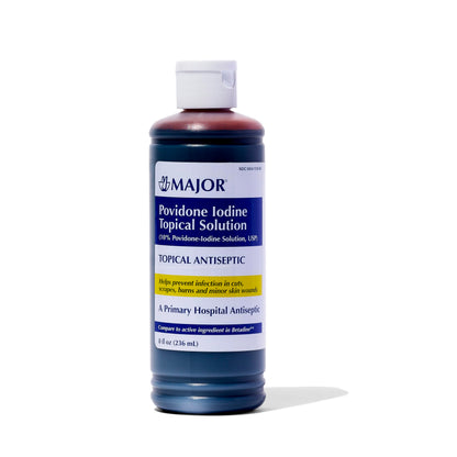 Major 10% Povidone-Iodine Topical Solution USP – Antiseptic for Cuts, Scrapes, Burns, and Minor Wounds, 8 fl oz (1 Pack)