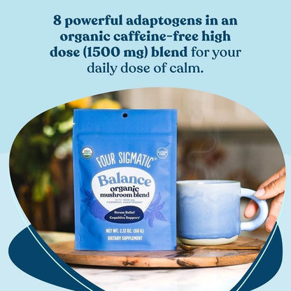 Four Sigmatic Calm Mushroom Blend | Adaptogen Supplement with Ashwagandha, Reishi, Tulsi, Cordyceps, Chaga, Rose HIPS, and More | Natural Stress Relief and Immune Support Supplement | 30 Servings