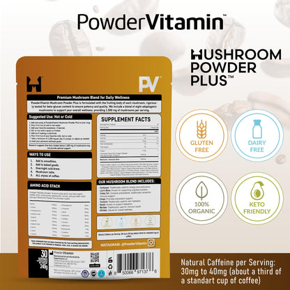 PowderVitamin Organic Mushroom Coffee with Grass-Fed Collagen Energy