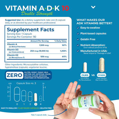 Power By Naturals ADK 10 – High Potency Vitamin A D3 K2 (90 Caps, 2-Pack)