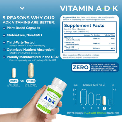 Power By Naturals ADK Vitamin Supplement 60 Capsules - High Potency A D3 K2 5000 IU