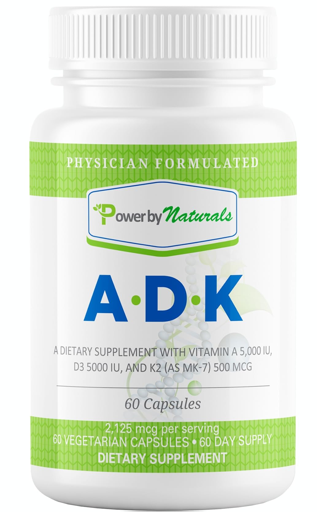 Power By Naturals ADK Vitamin Supplement 60 Capsules - High Potency A D3 K2 5000 IU