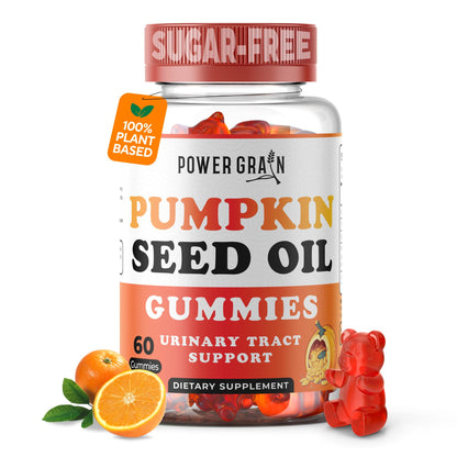 Power Grain Sugar-Free Pumpkin Seed Oil Gummies 4000mg – Hair Growth, Skin, Prostate & Bladder Support | Vegan, Non-GMO, Orange Flavor | 60 Gummies