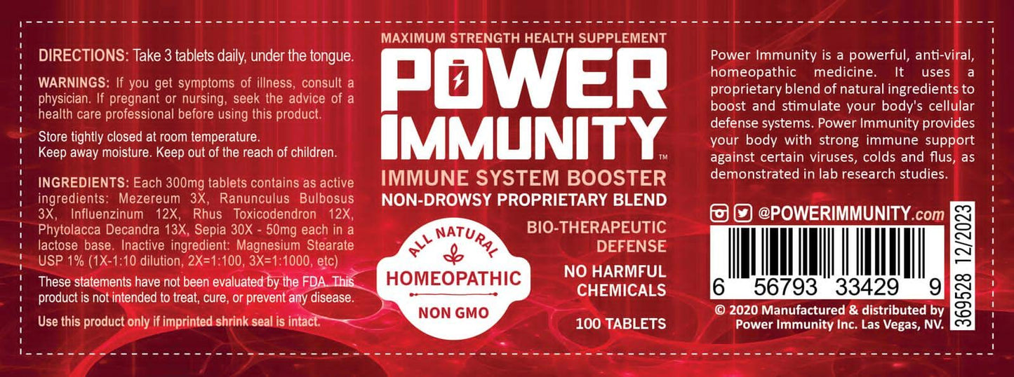 Power Immunity – Homeopathic Immune Booster, Maximum Strength, All Natural, Non-GMO, 100 Tablets