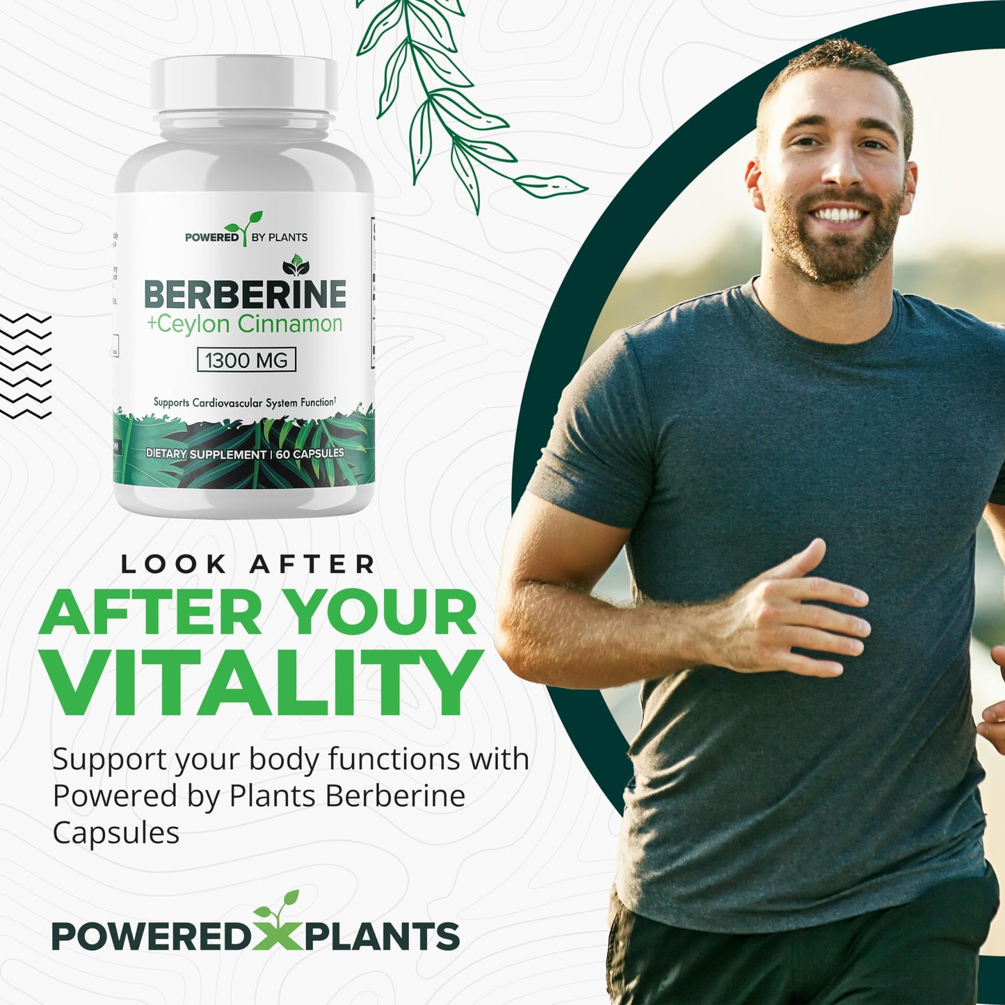 POWERED X PLANTS Berberine 1300mg with Ceylon Cinnamon – Metabolism & Immune Support (2 Pack, 120 Servings)