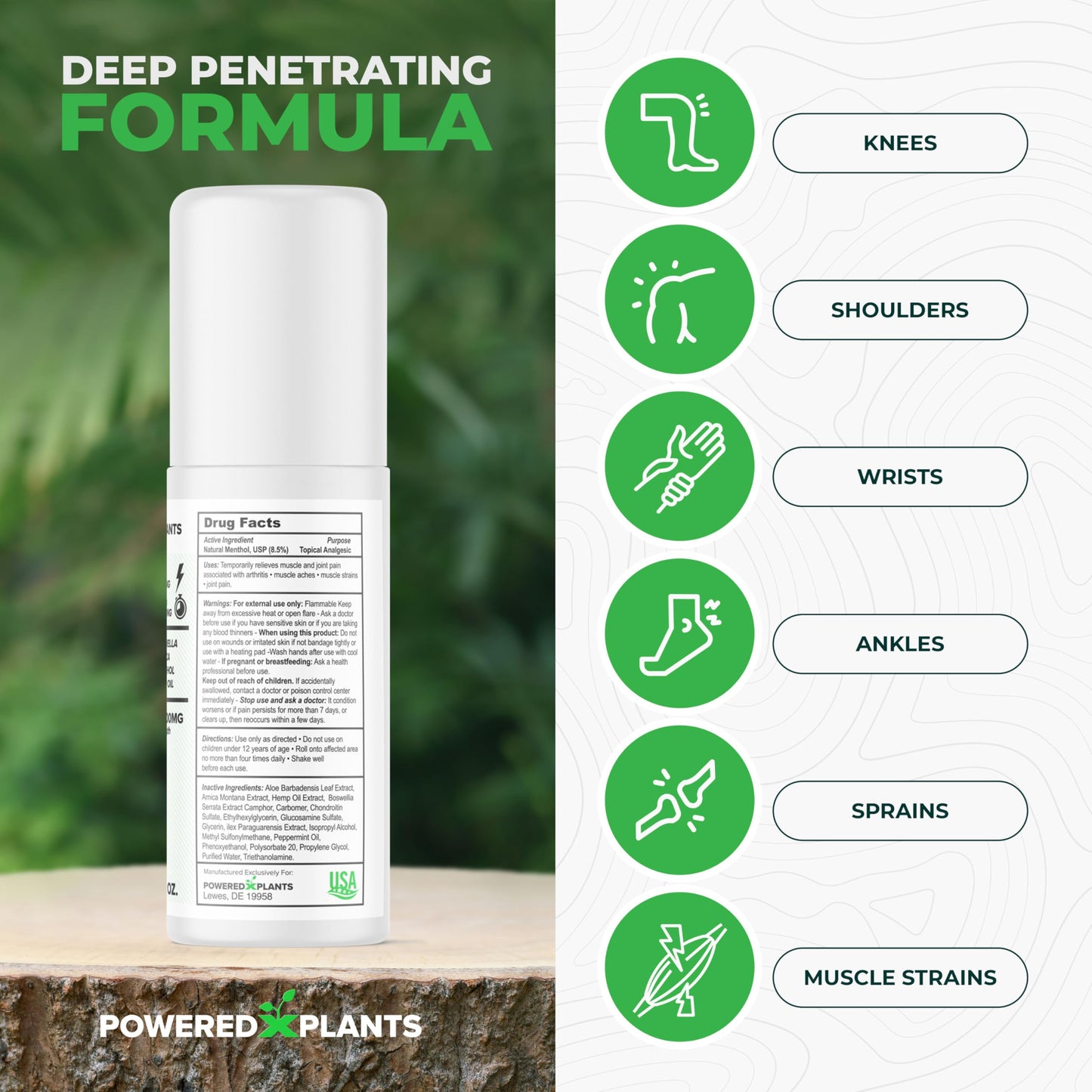 Powered X Plants Hemp Oil Roll On – Menthol, Boswellia & Arnica | 12,000mg Extra Strength