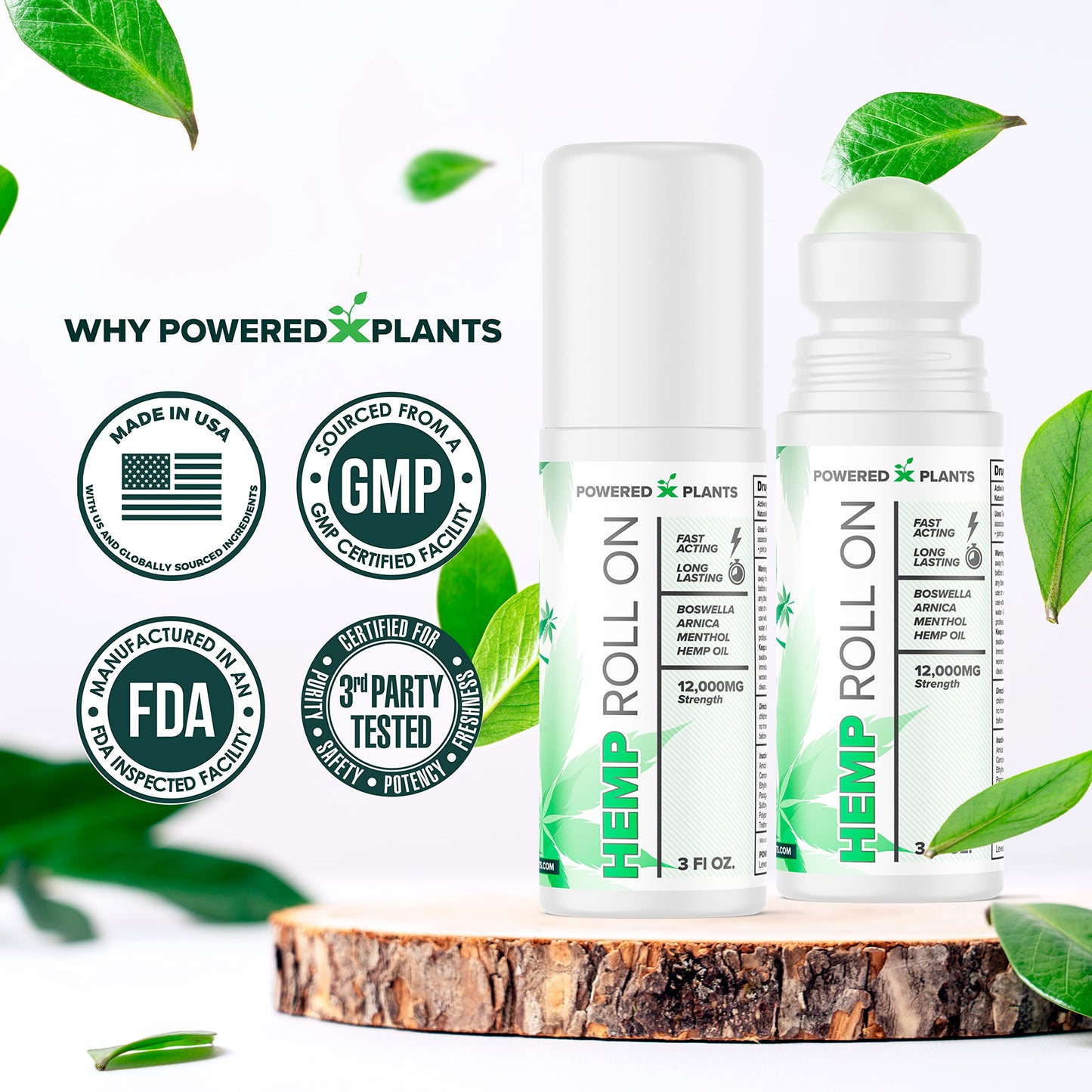 Powered X Plants Hemp Oil Roll On – Menthol, Boswellia & Arnica | 12,000mg Extra Strength