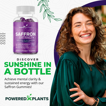 POWERED X PLANTS Saffron Gummies with Passionflower & Vitamin D2 | Mood Support, Energy & Digestion – 60 Servings