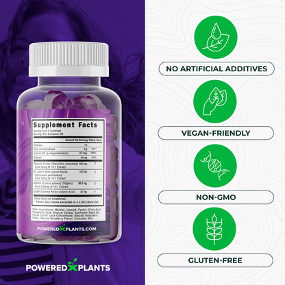 POWERED X PLANTS Saffron Gummies with Passionflower & Vitamin D2 | Mood Support, Energy & Digestion – 60 Servings