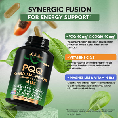 PQQ 40 mg with CoQ10 – Mitochondrial Biogenesis & Energy | 60 Capsules | USA Made