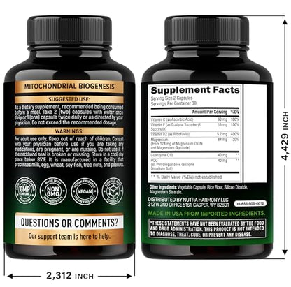 PQQ 40 mg with CoQ10 – Mitochondrial Biogenesis & Energy | 60 Capsules | USA Made