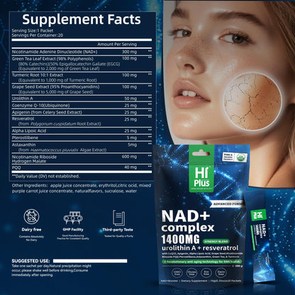 NAD+ 1400mg Liquid Supplement for Anti-Aging & Cellular Energy – 20 Pack