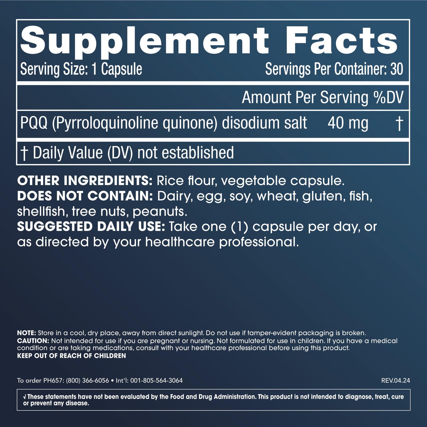 Pure PQQ 40 mg – Extra Strength Pyrroloquinoline Quinone, 30 Capsules | Third-Party Tested