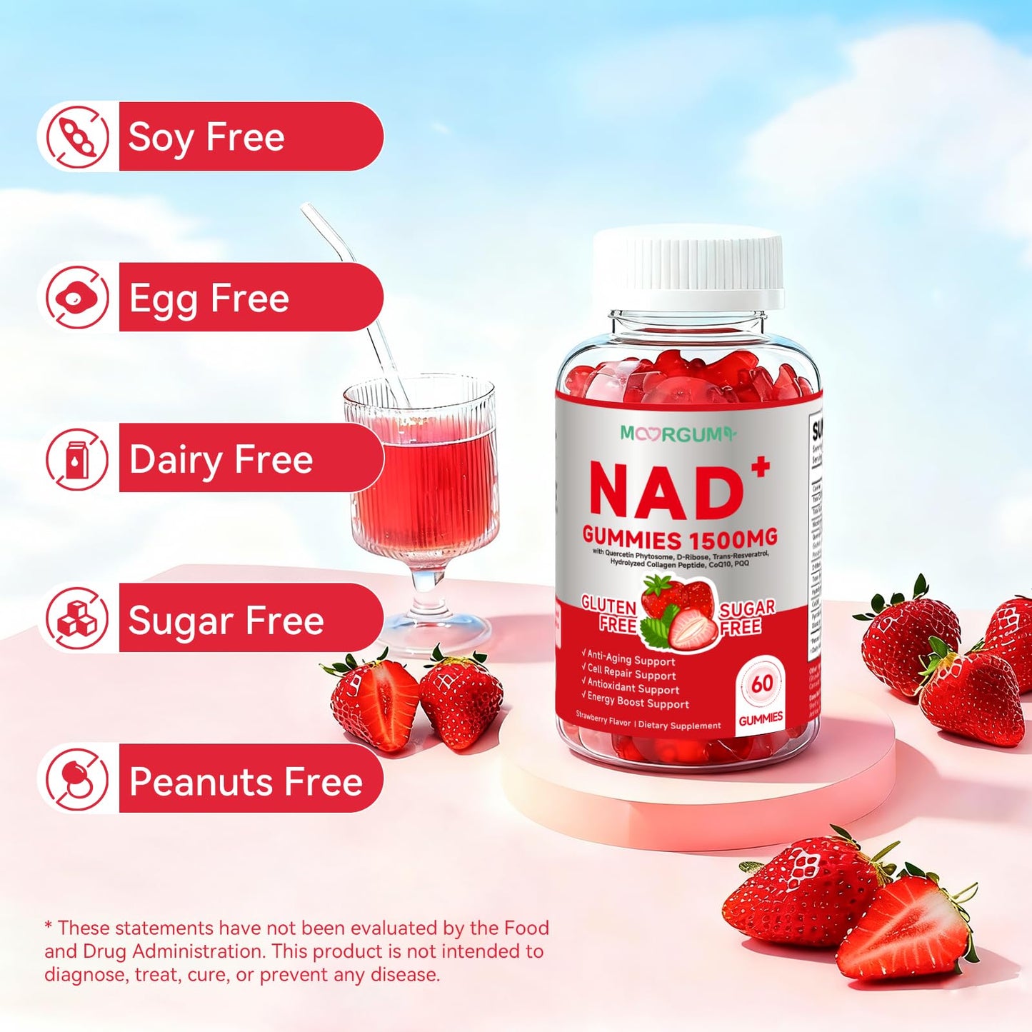 NR Collagen CoQ10 NAD+ Gummies - 1500mg per Serving, Energy & Anti-Aging | 120 Count