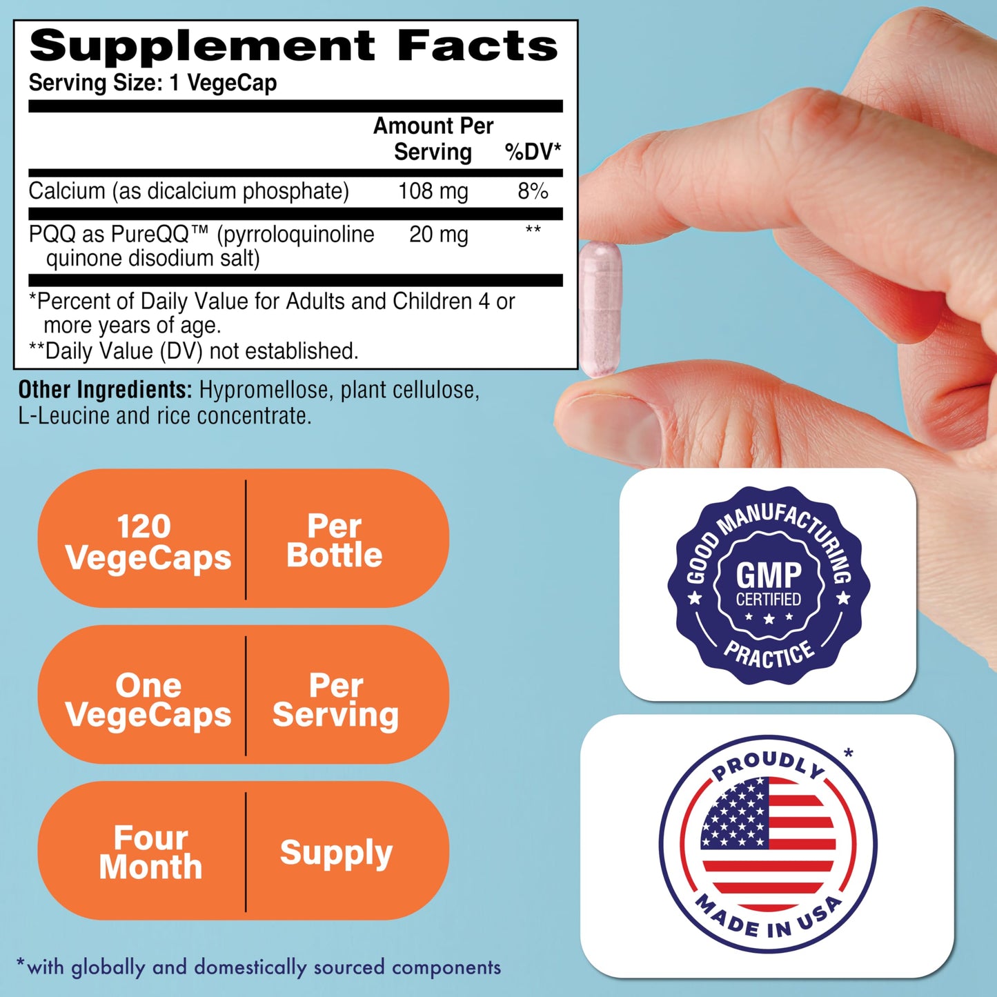 PQQ 20mg 120 Servings – PureQQ | Mitochondrial Biogenesis | Vegan