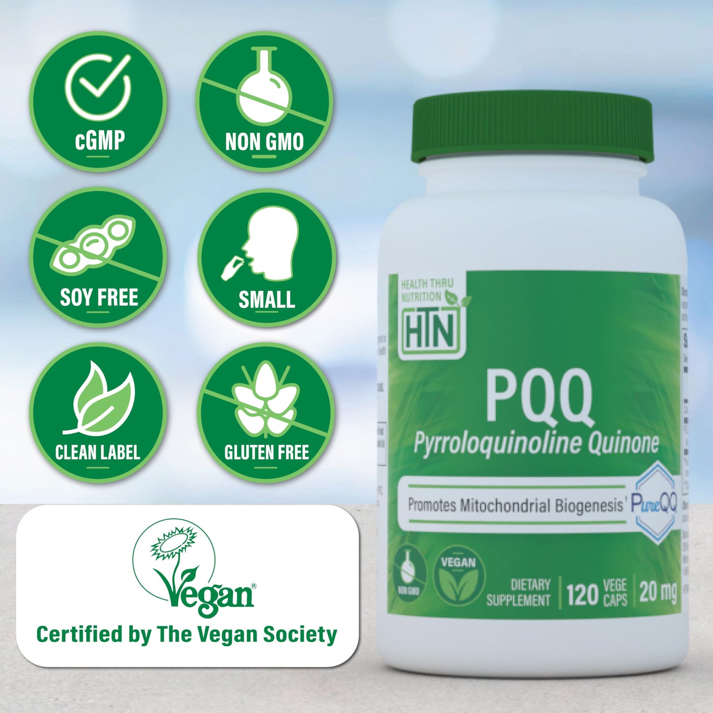 PQQ 20mg 120 Servings – PureQQ | Mitochondrial Biogenesis | Vegan