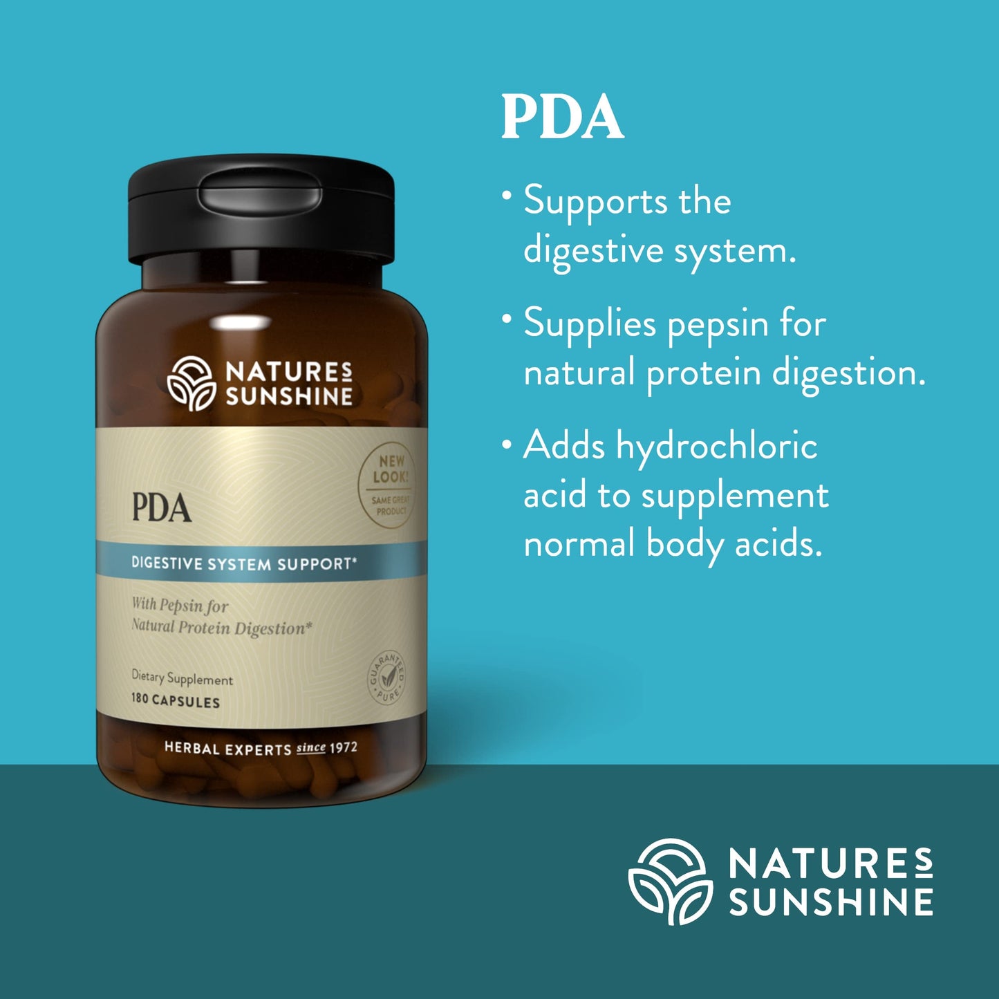 Nature's Sunshine PDA Combination 180 Caps - HCl & Pepsin Digestive Support