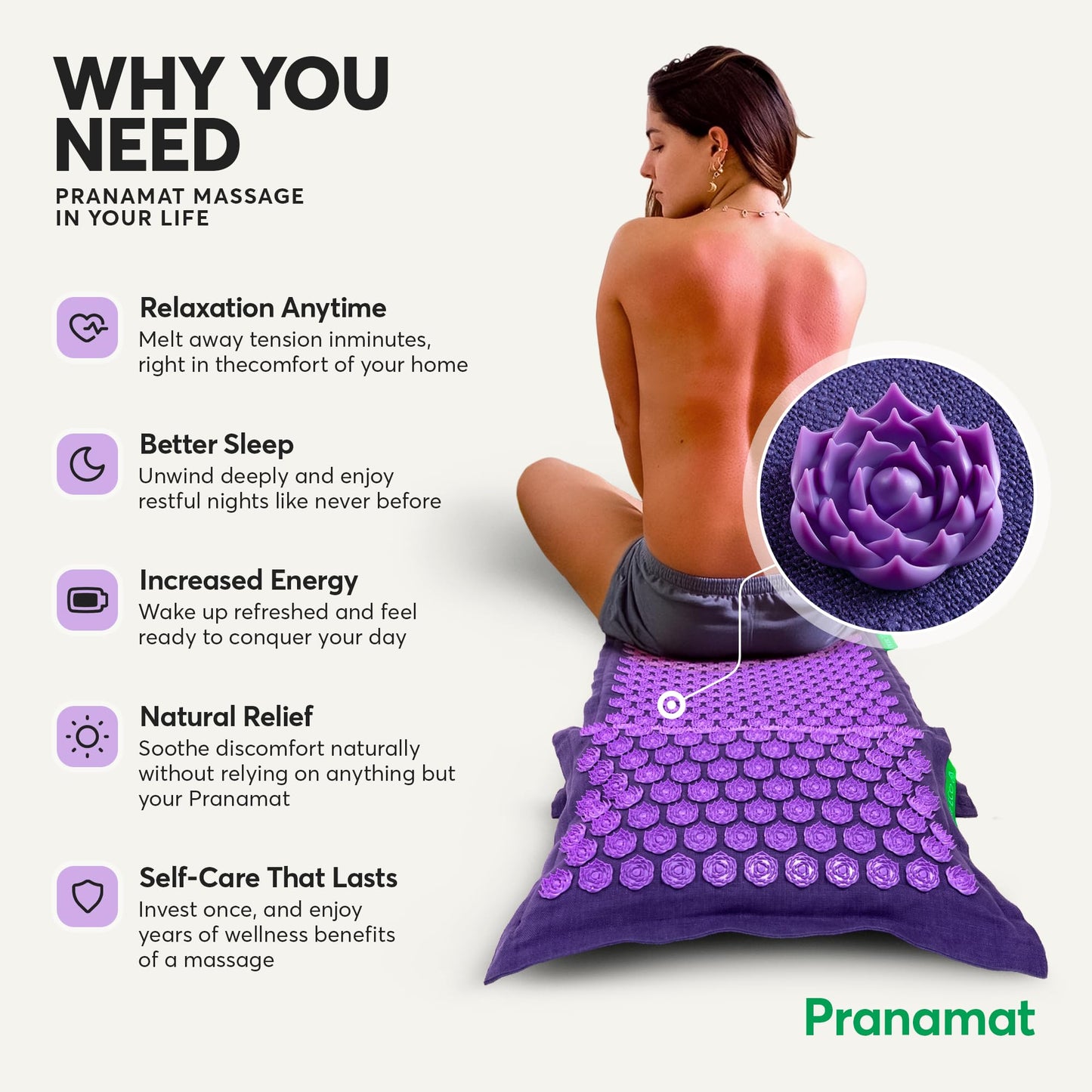 Pranamat Large Acupressure Mat & Pillow Set – Therapy (Lavander)