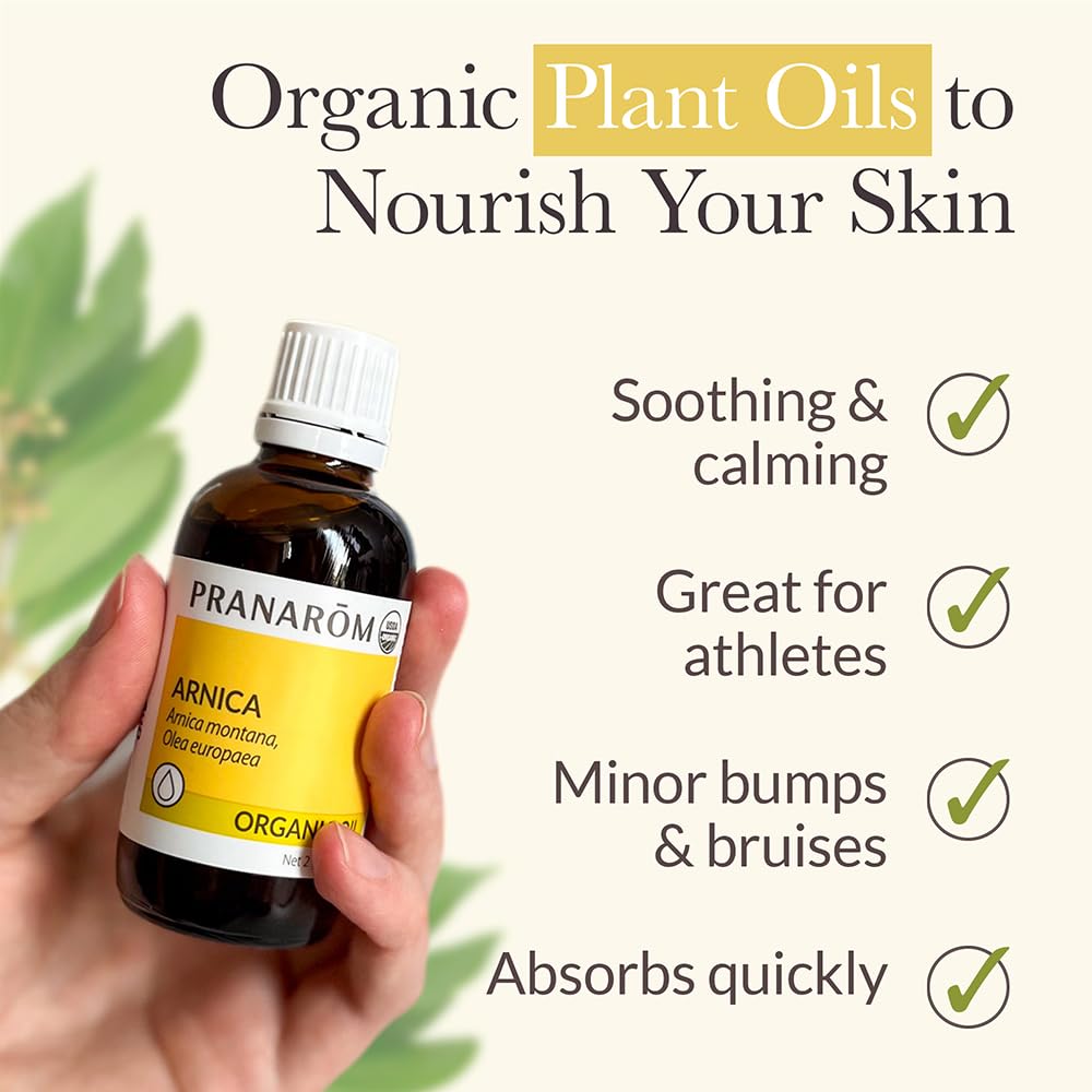 Pranarom USDA Certified Organic Arnica Oil - 2 oz French Arnica Virgin Plant Oil for Massage