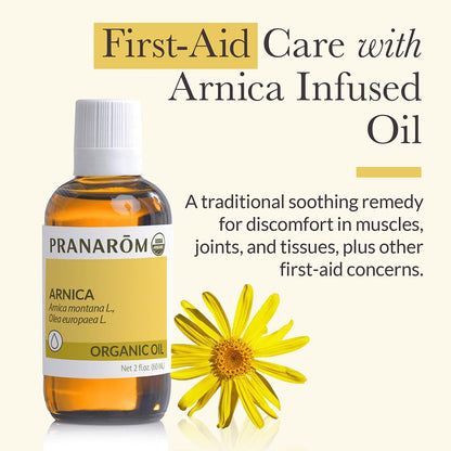 Pranarom USDA Certified Organic Arnica Oil - 2 oz French Arnica Virgin Plant Oil for Massage