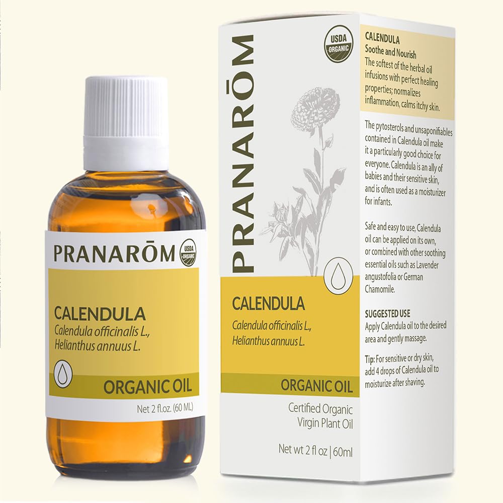 Pranarom USDA Organic Calendula Oil – 2 fl oz Glass Bottle | Gentle Skin Moisturizer