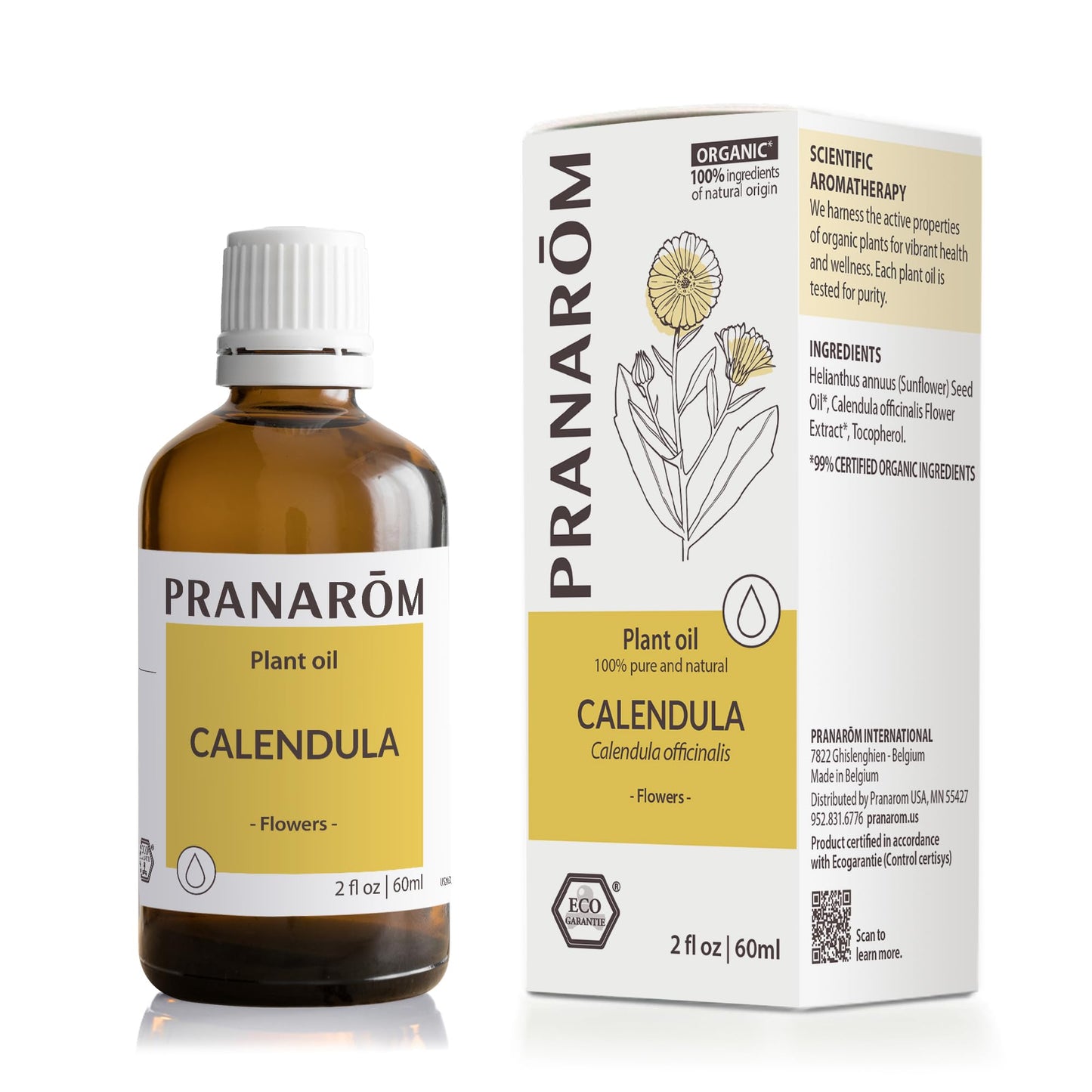 Pranarom Organic Calendula Oil 4 Pack – 2 fl oz Glass Bottle | Gentle for Sensitive Skin