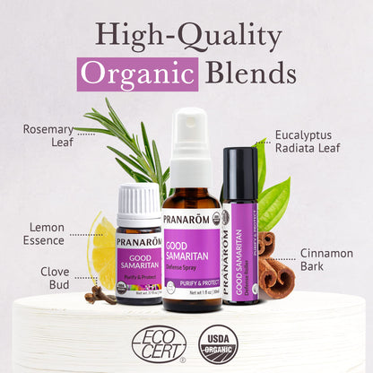 Pranarom Good Samaritan Purify & Protect Essential Oil Blend Kit (3pk) – 100% Pure, Organic (USDA & ECOCERT)