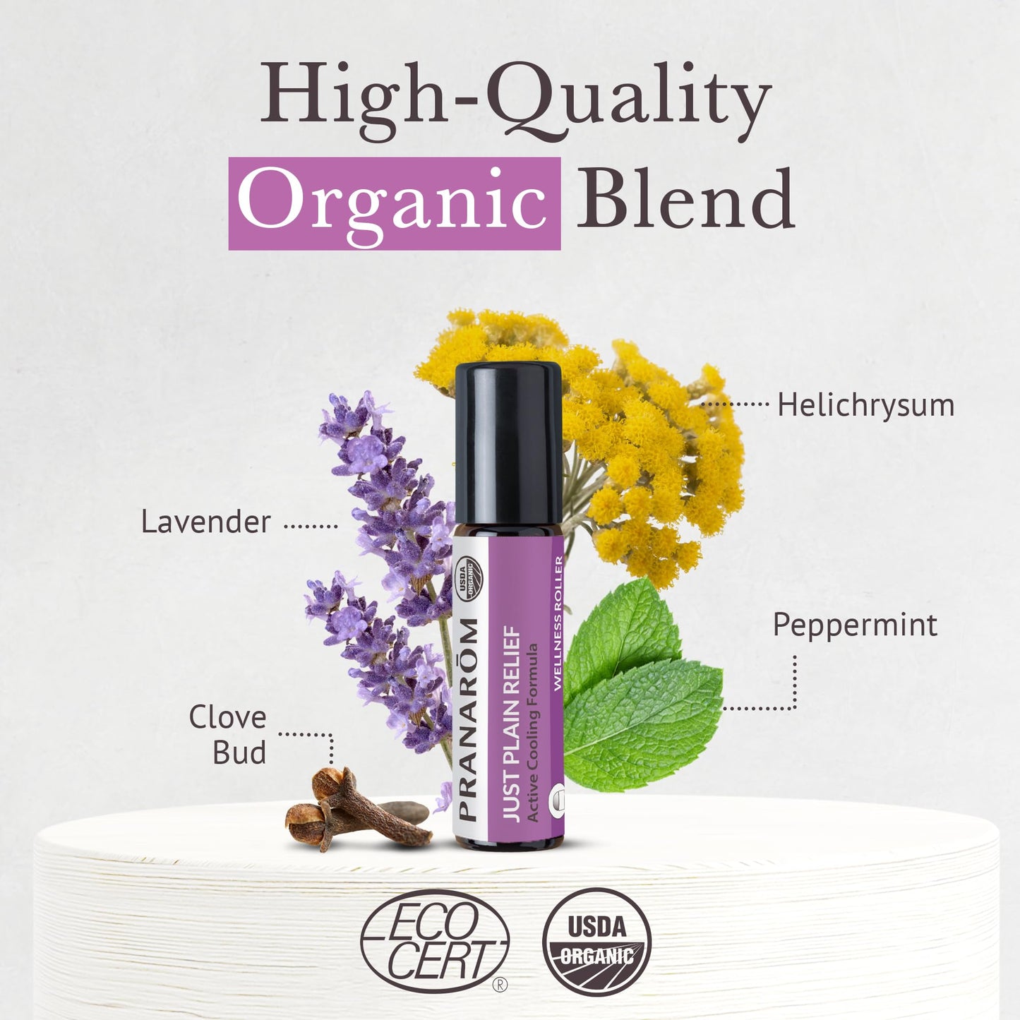 Pranarom Just Plain Relief Essential Oil Blend – Organic Lavender, Peppermint & Helichrysum, 8mL