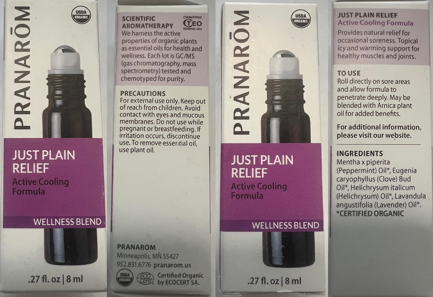 Pranarom Just Plain Relief Essential Oil Blend – Organic Lavender, Peppermint & Helichrysum, 8mL