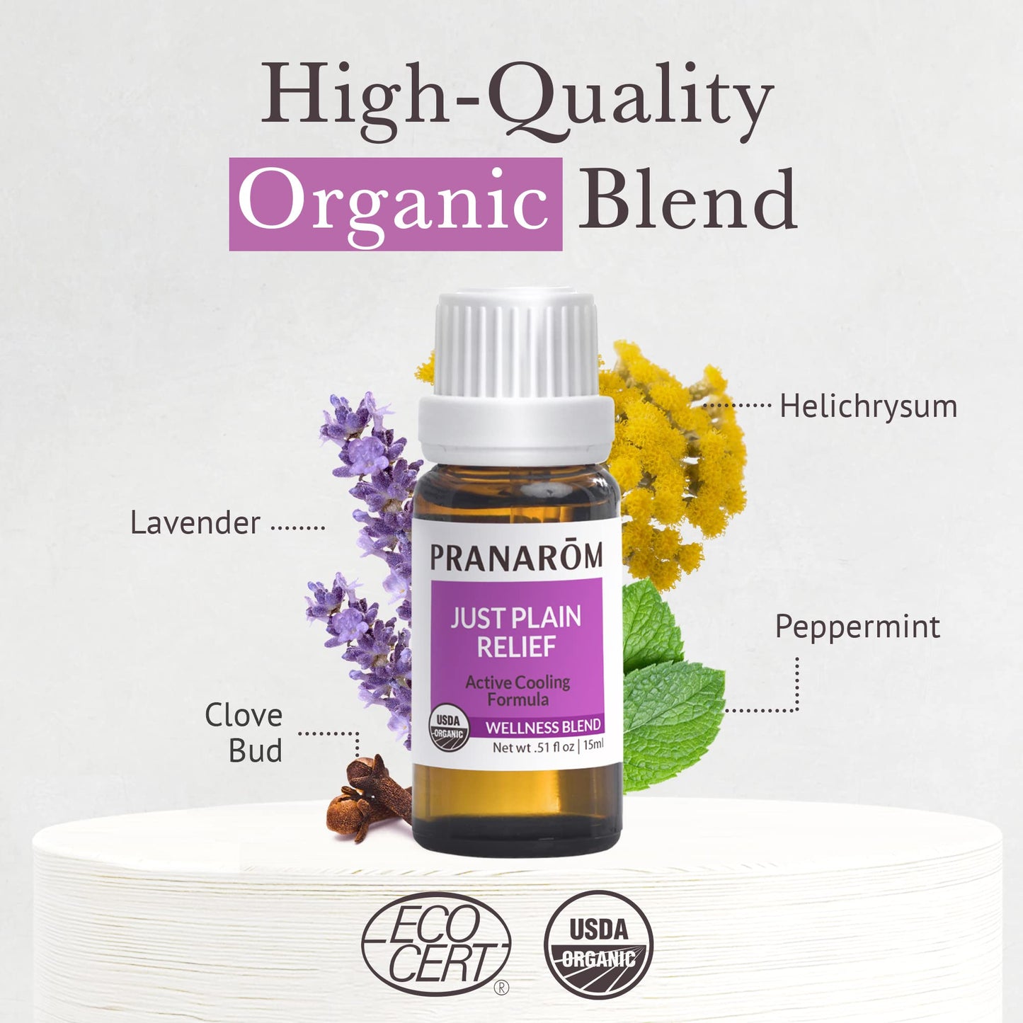 Pranarom Just Plain Relief Organic Essential Oils for Aromatherapy 15ml