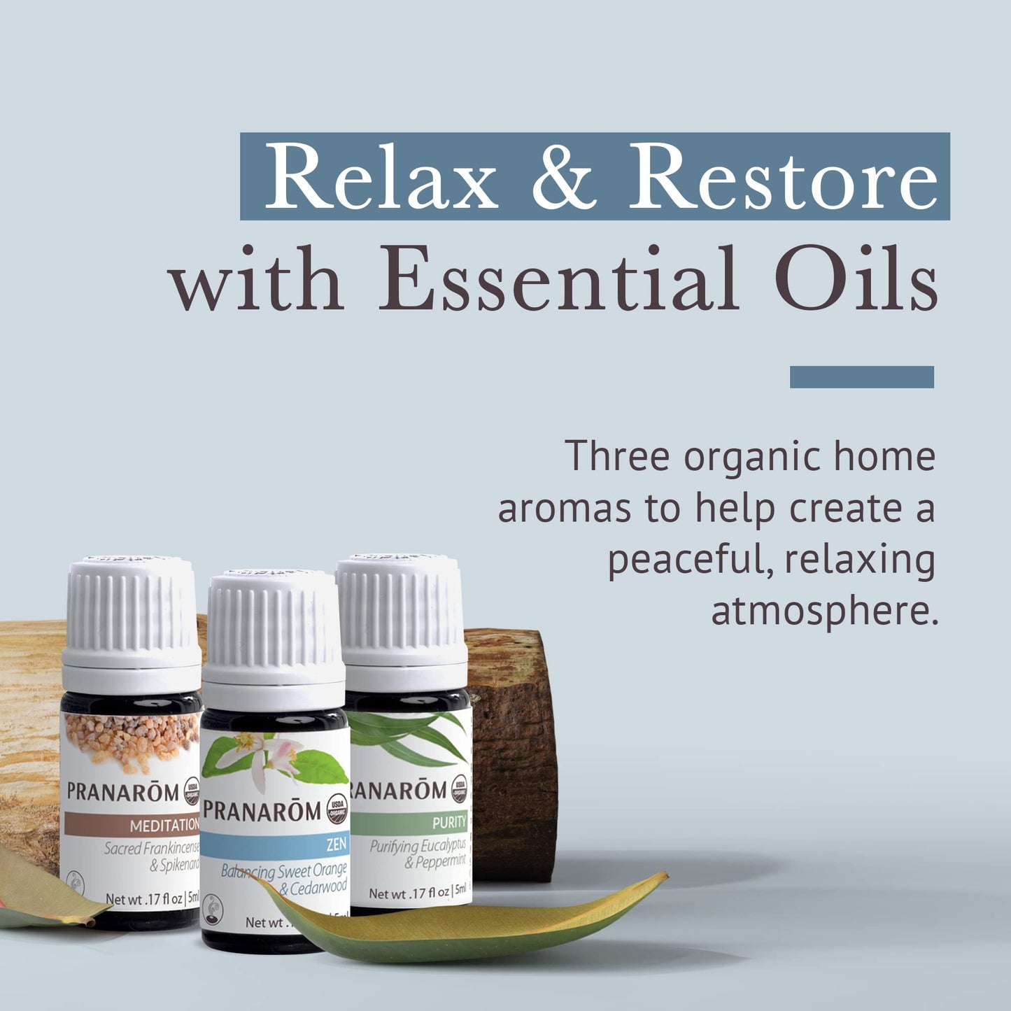 Pranarom Meditation Diffusion Essential Oil Kit - 3-Pack 5ml, 100% Pure Organic (USDA & ECOCERT)