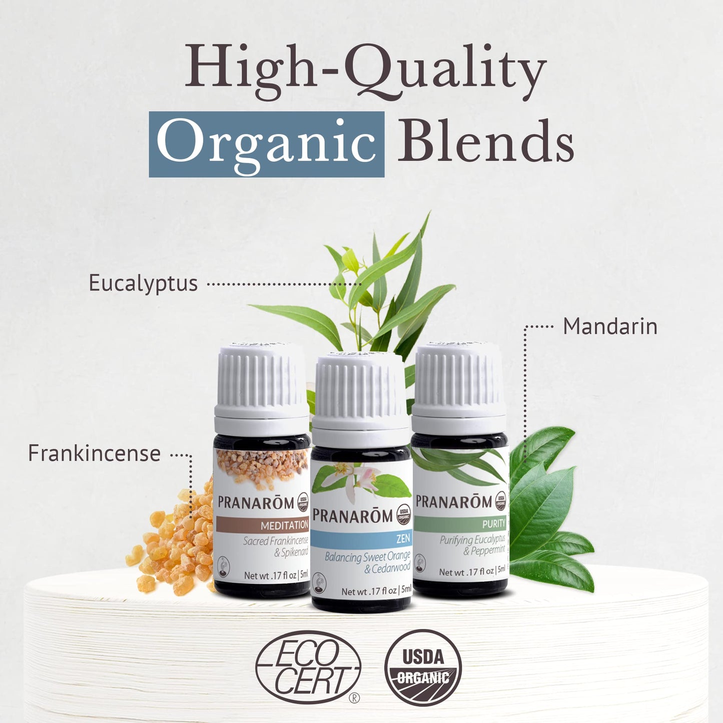 Pranarom Meditation Diffusion Essential Oil Kit - 3-Pack 5ml, 100% Pure Organic (USDA & ECOCERT)