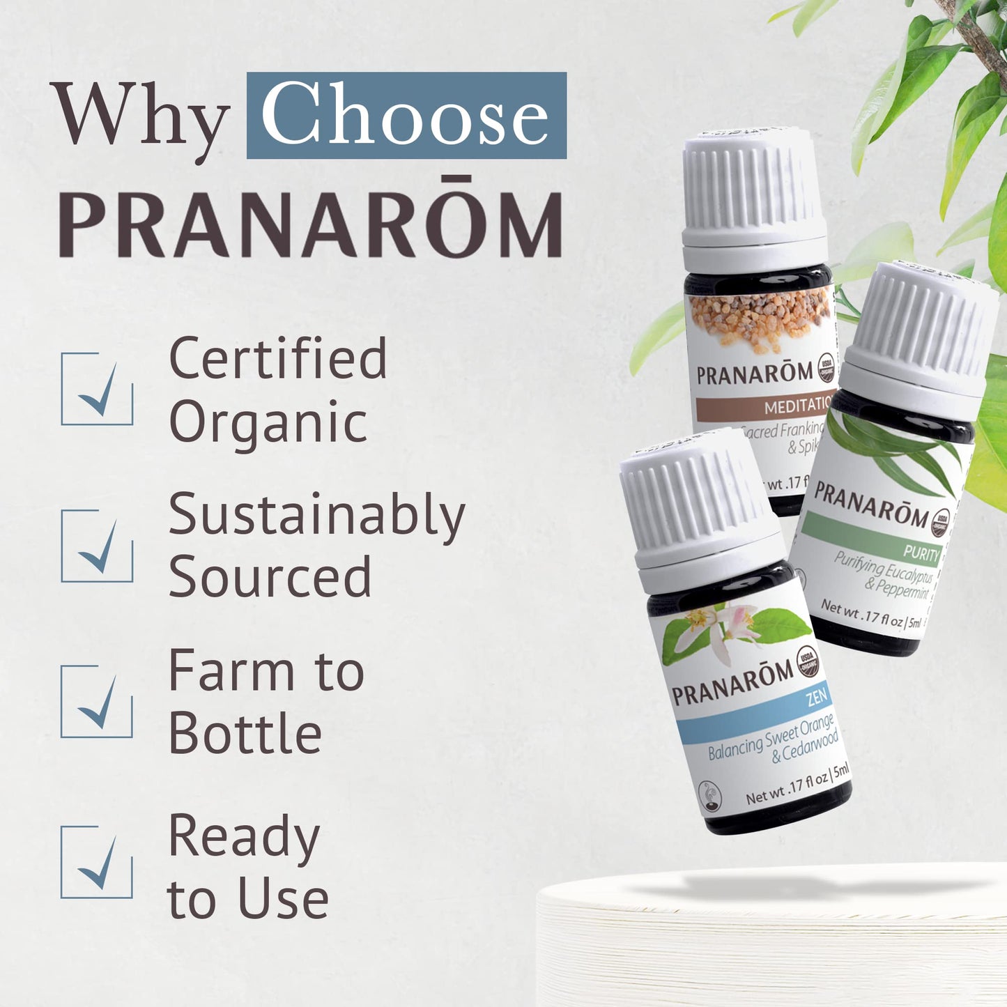 Pranarom Meditation Diffusion Essential Oil Kit - 3-Pack 5ml, 100% Pure Organic (USDA & ECOCERT)