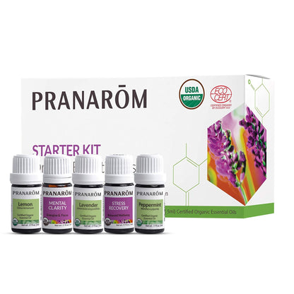 Pranarom Starter Kit - Organic 5ml Essential Oils (Lavender, Lemon, Peppermint, Grapefruit, Sage)