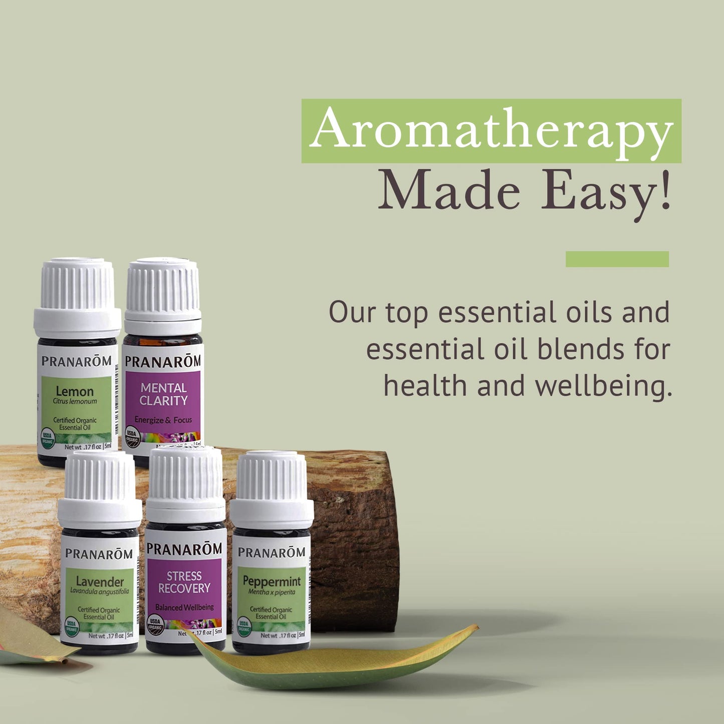 Pranarom Starter Kit - Organic 5ml Essential Oils (Lavender, Lemon, Peppermint, Grapefruit, Sage)