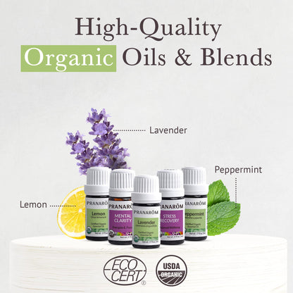 Pranarom Starter Kit - Organic 5ml Essential Oils (Lavender, Lemon, Peppermint, Grapefruit, Sage)