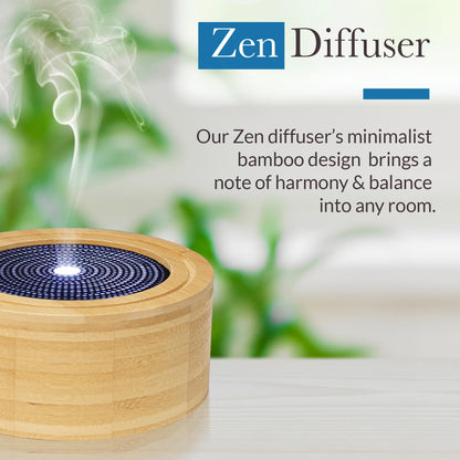Pranarom Zen Diffuser – Minimalist Bamboo Essential Oil Diffuser with Light Options and Auto Shut-Off