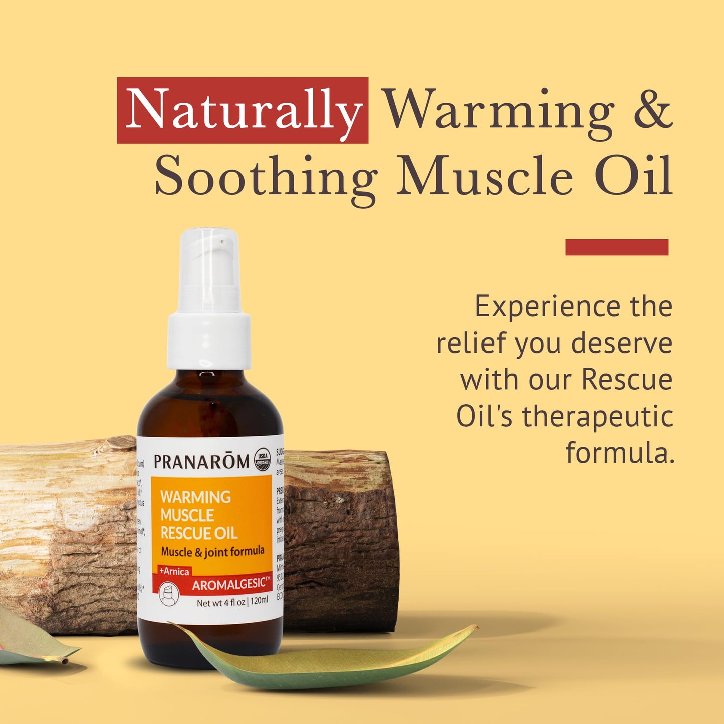 Pranarom Warming Muscle Rescue Oil - 4oz | Arnica & Wintergreen Massage Oil