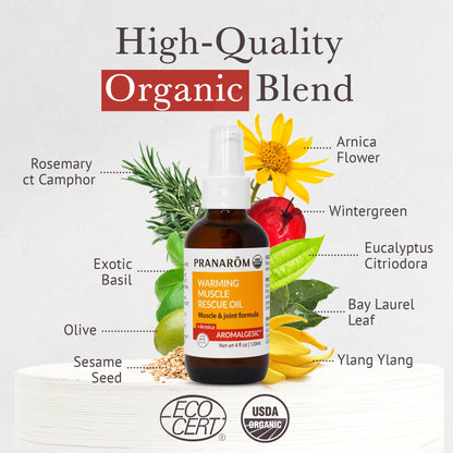 Pranarom Warming Muscle Rescue Oil - 4oz | Arnica & Wintergreen Massage Oil